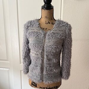 A'Reve Light Gray Shag & Lace Zip-Front Jacket